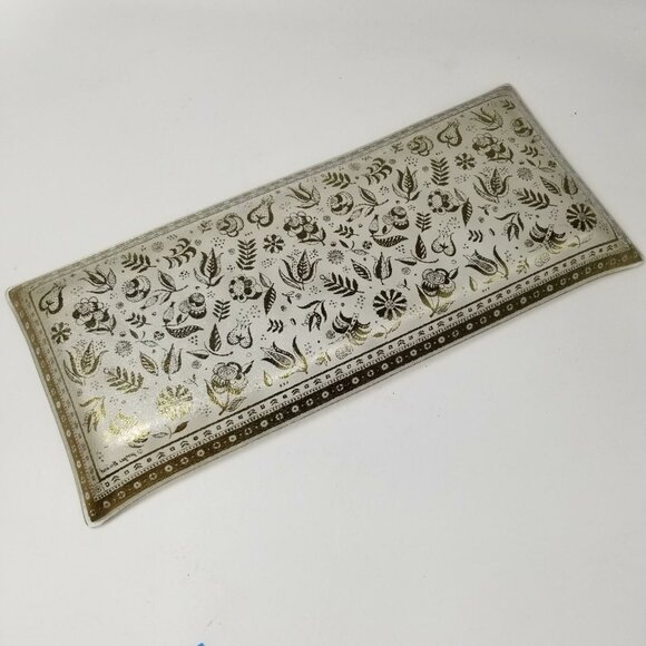 Vintage Persian Garden Gold Georges Briard Signed Vanity Rectangle Glass Tray - Picture 4 of 5